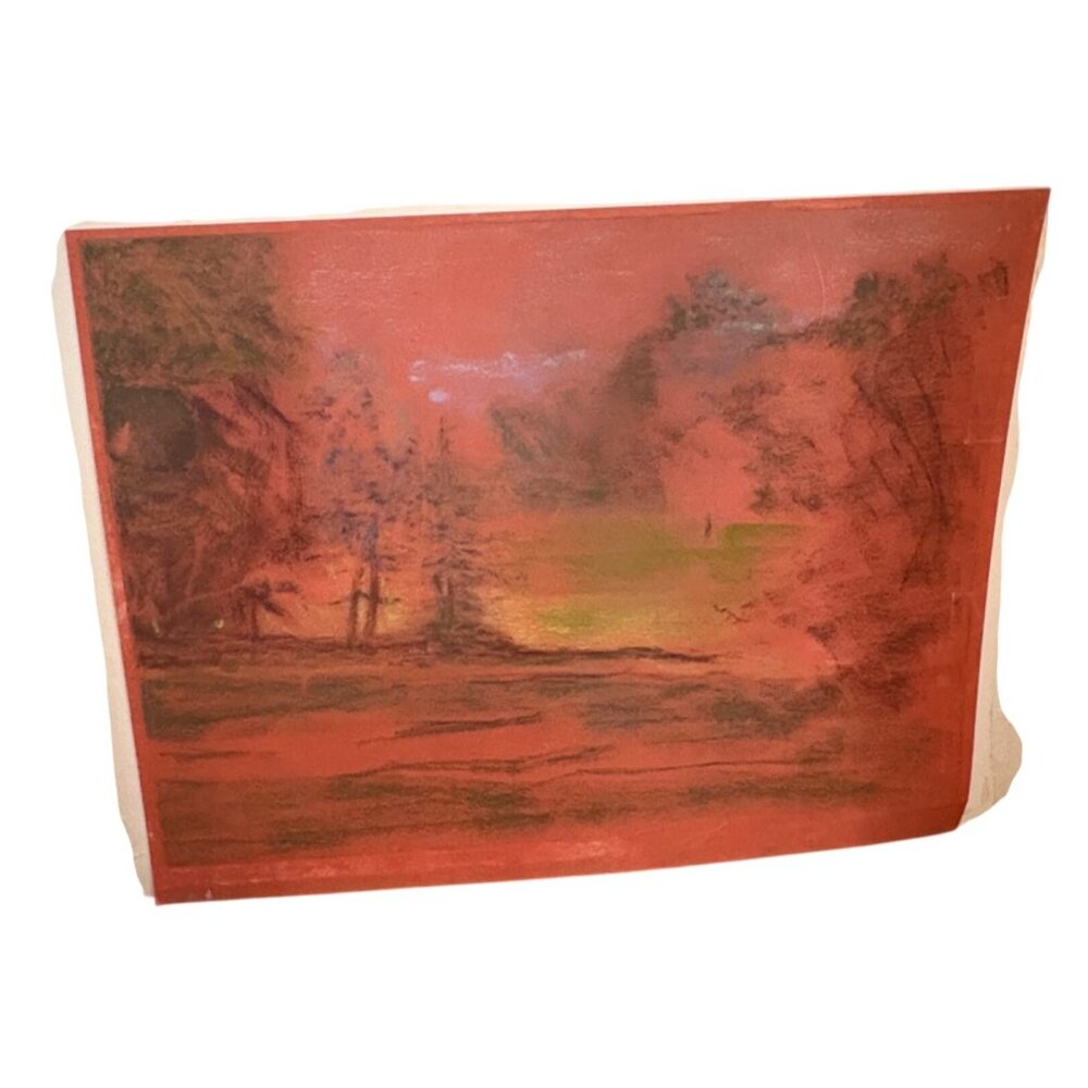 Vintage Impressionist Landscape pastels artwork nature orange green READ